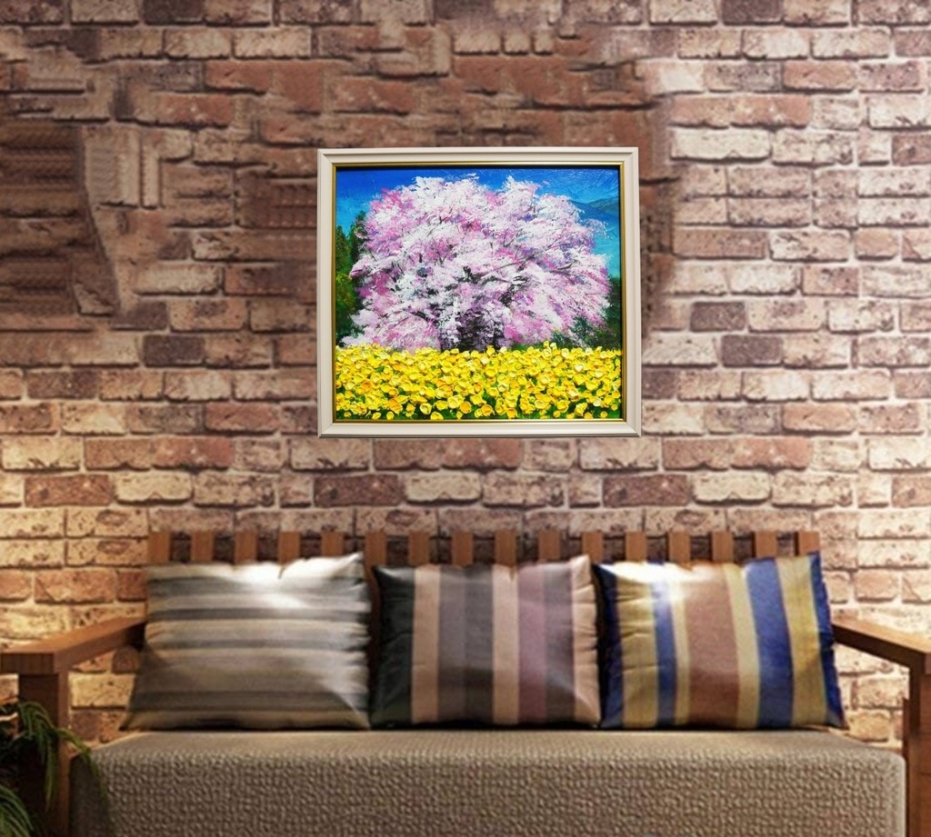 油絵 油彩 油彩画 絵 絵画 【菜の花と大桜】