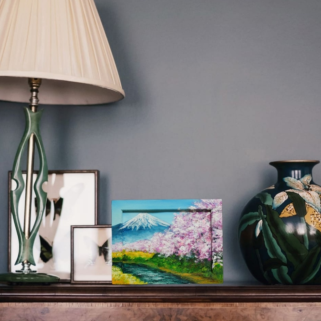 油絵 油彩 油彩画 絵 絵画 ミニ絵画【桜と富士山】