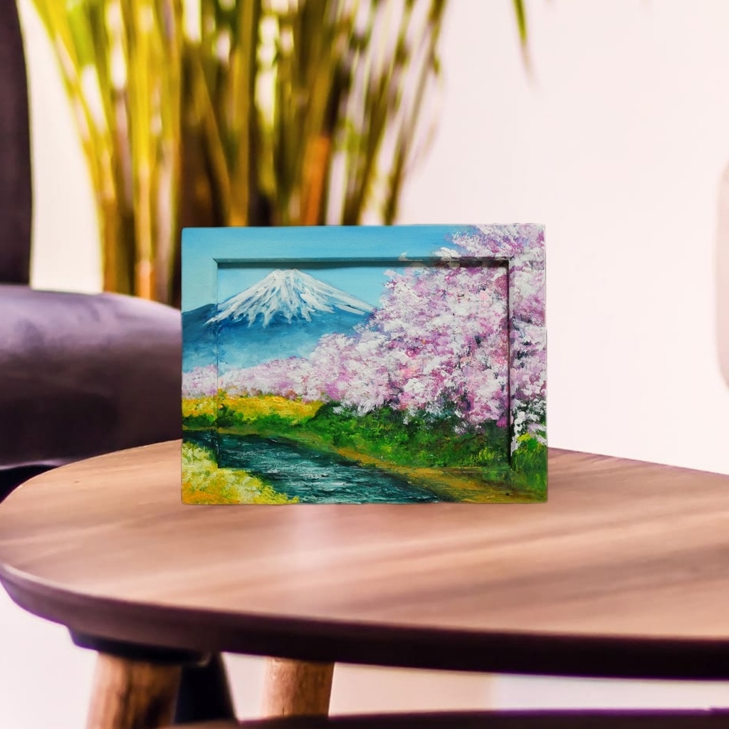 油絵 油彩 油彩画 絵 絵画 ミニ絵画【桜と富士山】