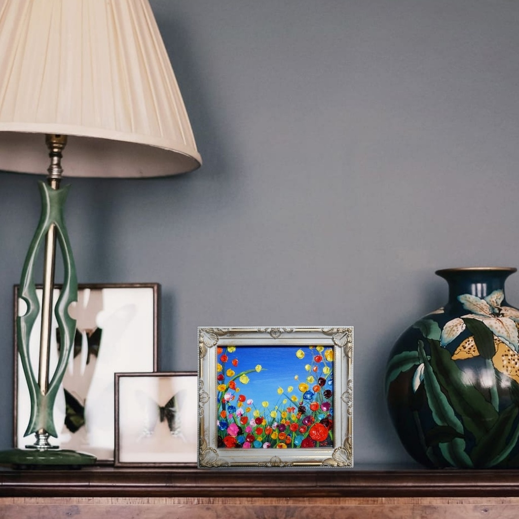 油絵 油彩 油彩画 絵 絵画 ミニ色紙【野生のお花畑】