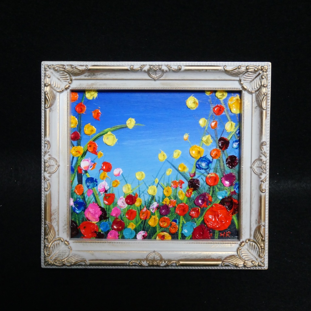 油絵 油彩 油彩画 絵 絵画 ミニ色紙【野生のお花畑】