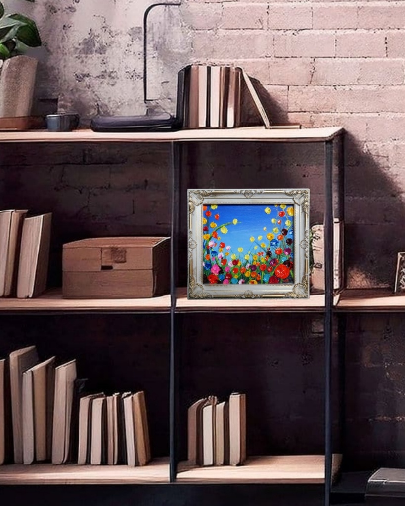 油絵 油彩 油彩画 絵 絵画 ミニ色紙【野生のお花畑】