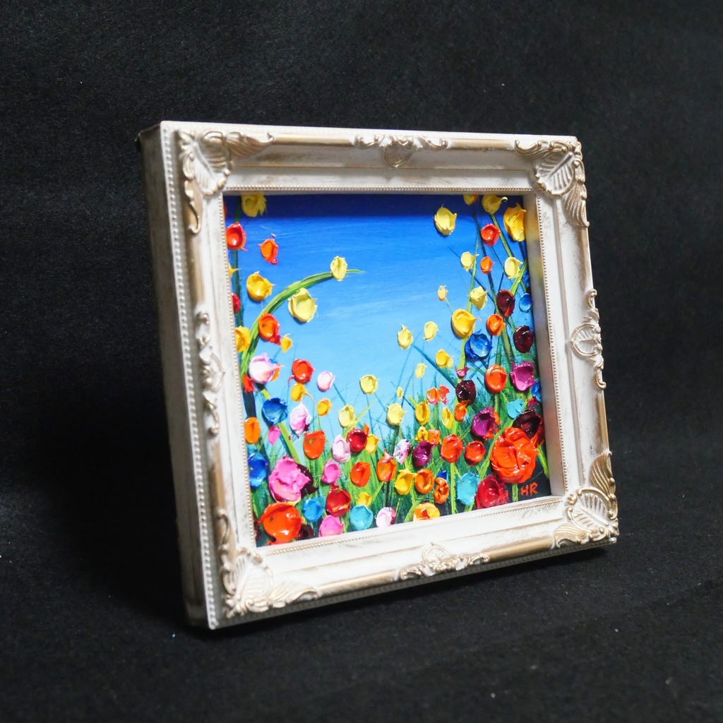 油絵 油彩 油彩画 絵 絵画 ミニ色紙【野生のお花畑】