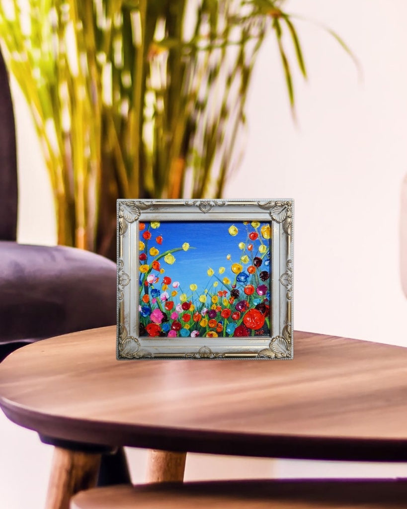 油絵 油彩 油彩画 絵 絵画 ミニ色紙【野生のお花畑】