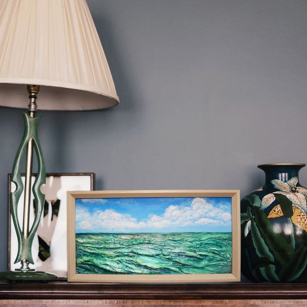 油絵 油彩 油彩画 絵 絵画 長方形ミニ絵画【エメラルドブルーの海】