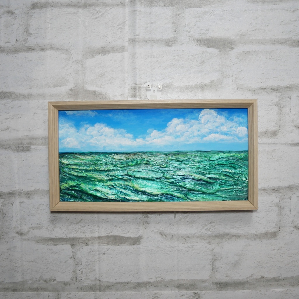 油絵 油彩 油彩画 絵 絵画 長方形ミニ絵画【エメラルドブルーの海】