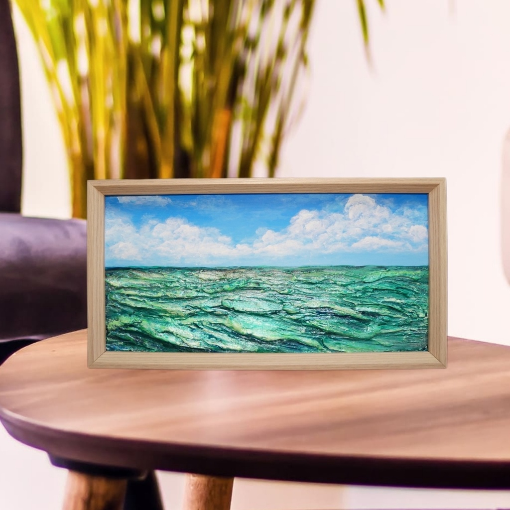 油絵 油彩 油彩画 絵 絵画 長方形ミニ絵画【エメラルドブルーの海】