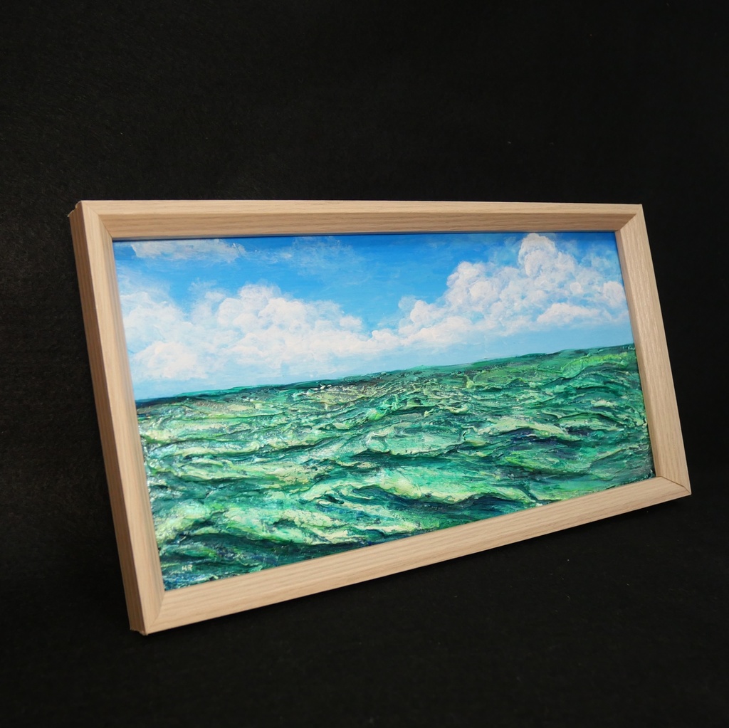 油絵 油彩 油彩画 絵 絵画 長方形ミニ絵画【エメラルドブルーの海】
