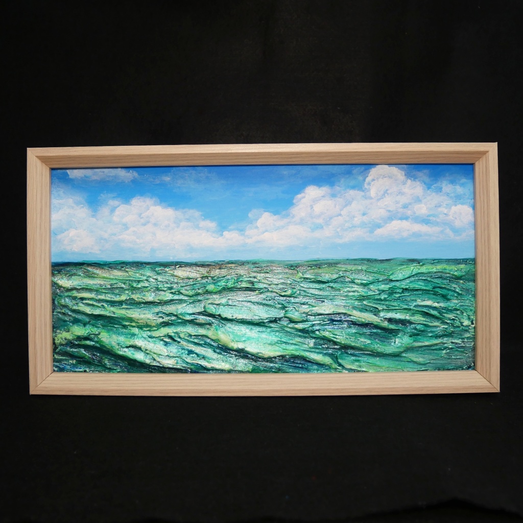 油絵 油彩 油彩画 絵 絵画 長方形ミニ絵画【エメラルドブルーの海】