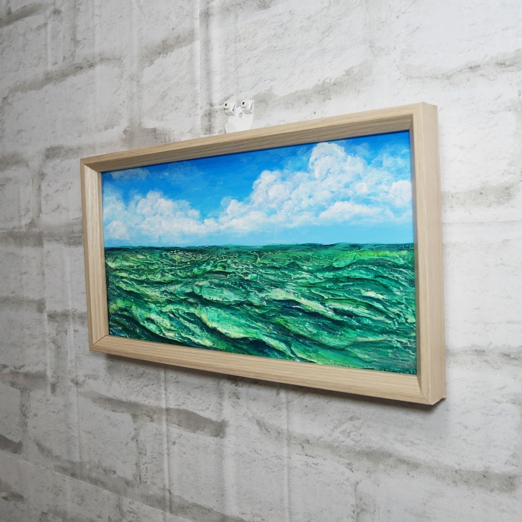 油絵 油彩 油彩画 絵 絵画 長方形ミニ絵画【エメラルドブルーの海】