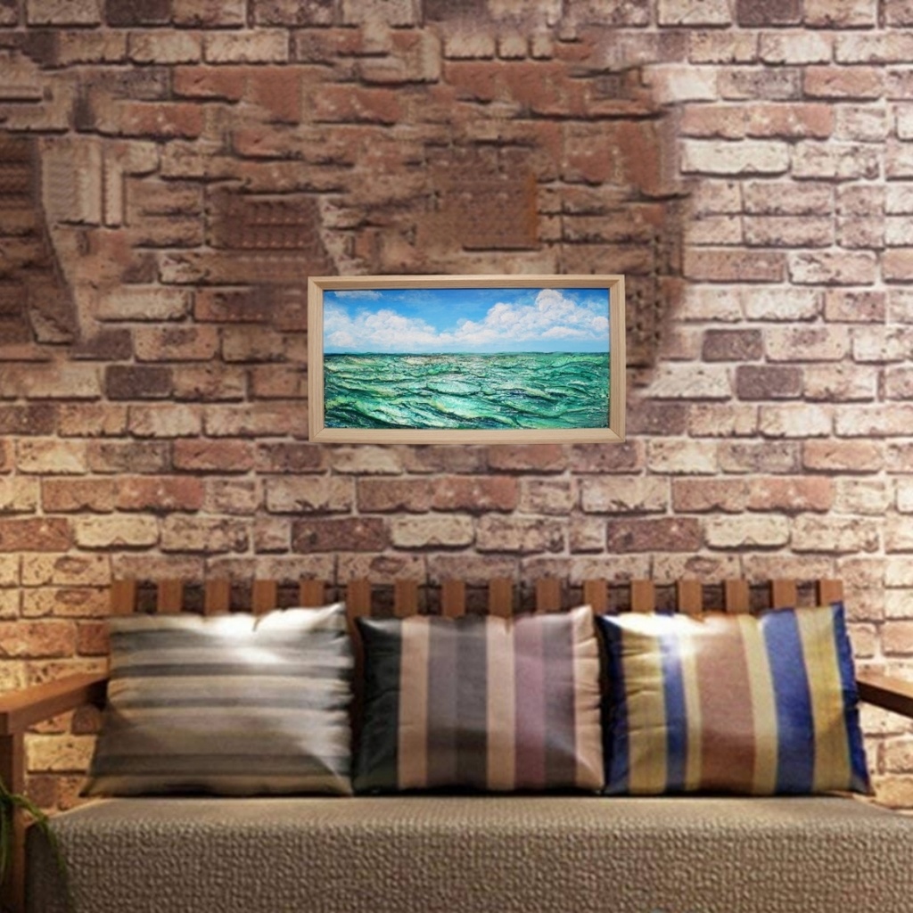 油絵 油彩 油彩画 絵 絵画 長方形ミニ絵画【エメラルドブルーの海】