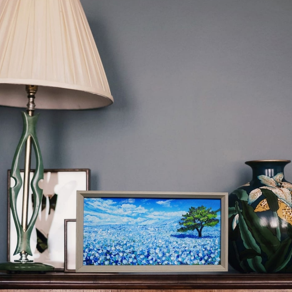 油絵 油彩 油彩画 絵 絵画 長方形ミニ絵画【ネモフィラの丘】