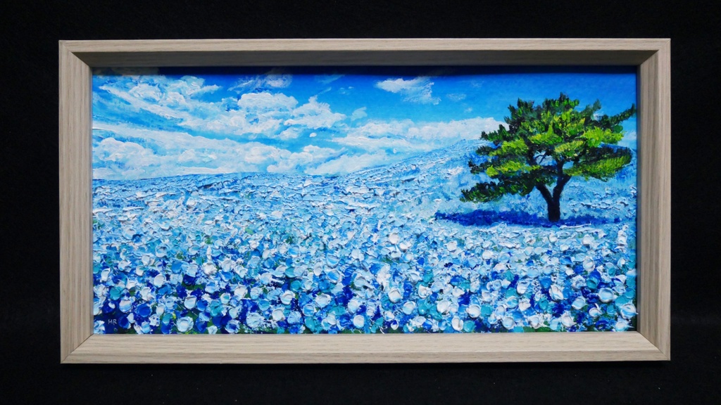 油絵 油彩 油彩画 絵 絵画 長方形ミニ絵画【ネモフィラの丘】