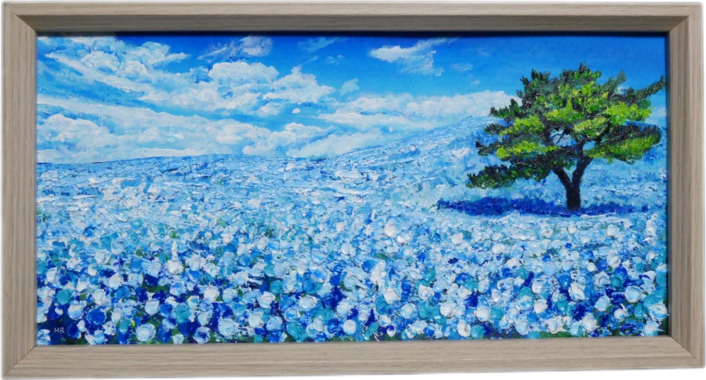 油絵 油彩 油彩画 絵 絵画 長方形ミニ絵画【ネモフィラの丘】