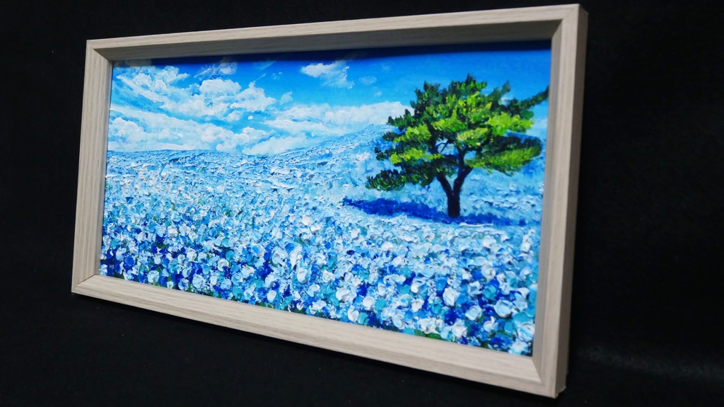 油絵 油彩 油彩画 絵 絵画 長方形ミニ絵画【ネモフィラの丘】