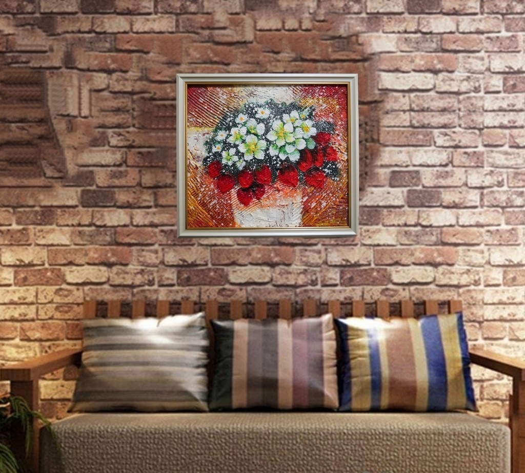 油絵 油彩 油彩画 絵 絵画 【苺の花 】