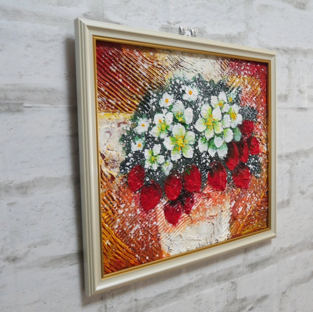 油絵 油彩 油彩画 絵 絵画 【苺の花 】