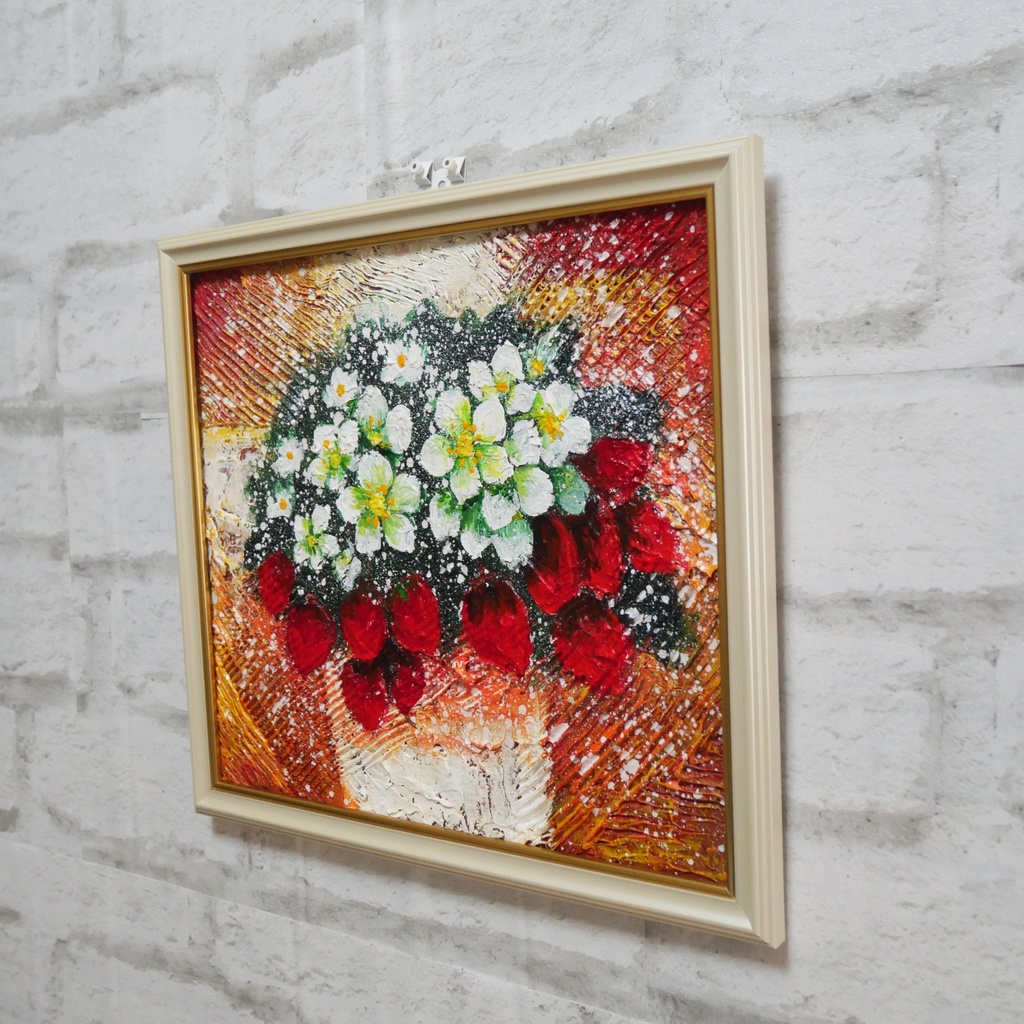 油絵 油彩 油彩画 絵 絵画 【苺の花 】