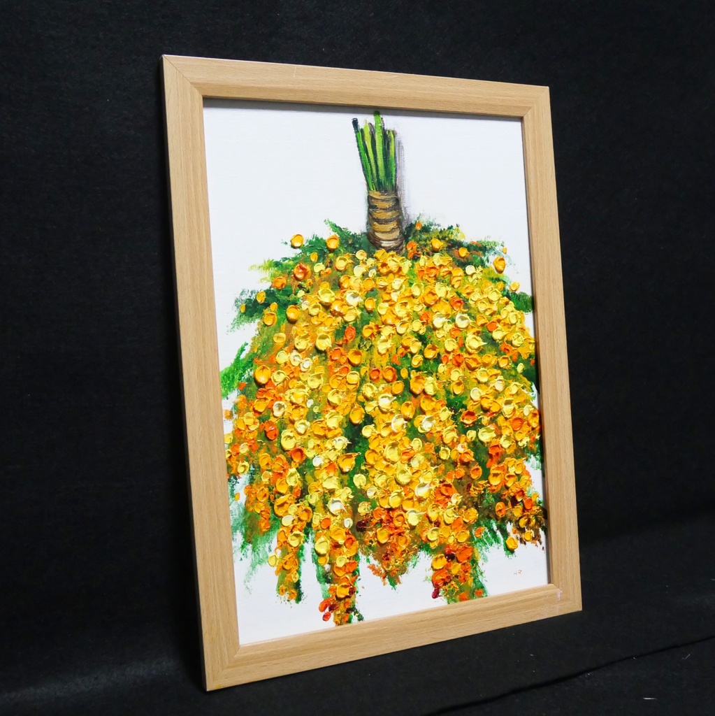 油絵 油彩 油彩画 絵 絵画 【ミモザのスワッグ】