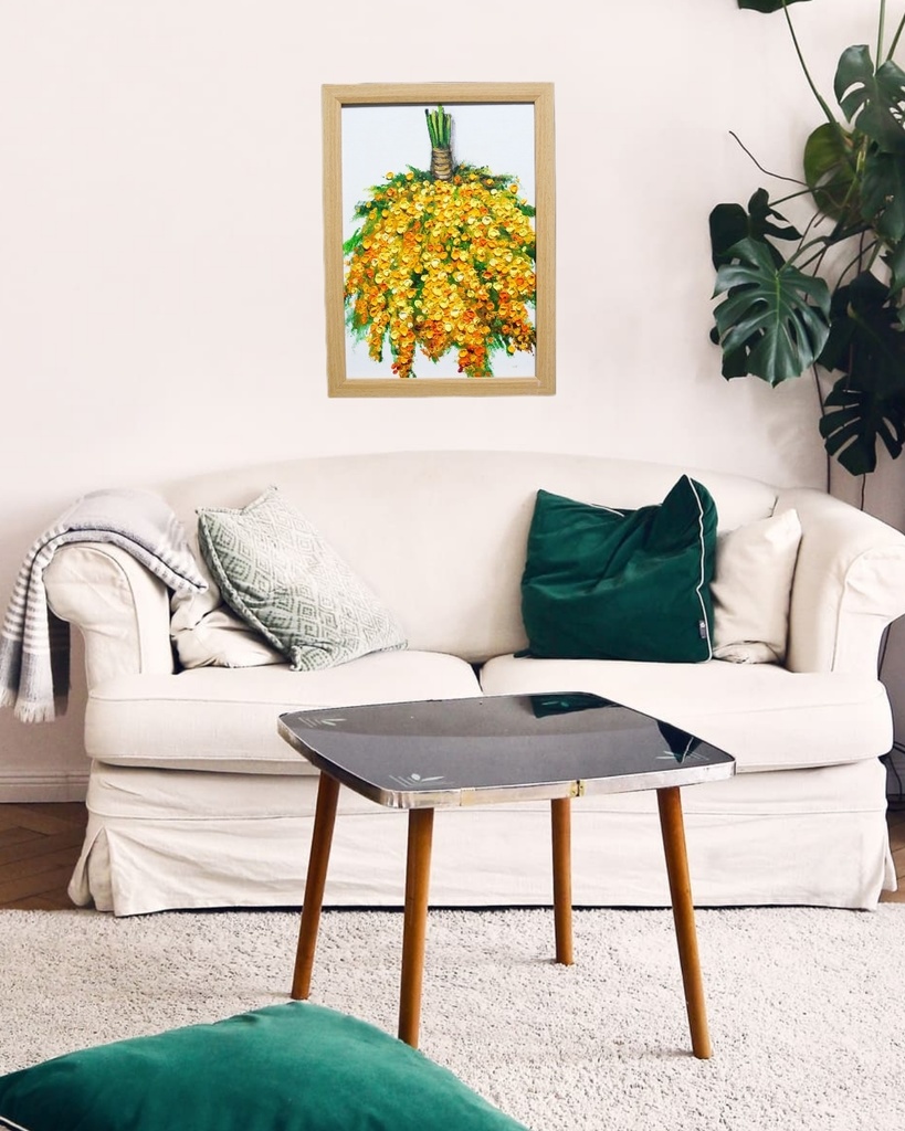 油絵 油彩 油彩画 絵 絵画 【ミモザのスワッグ】