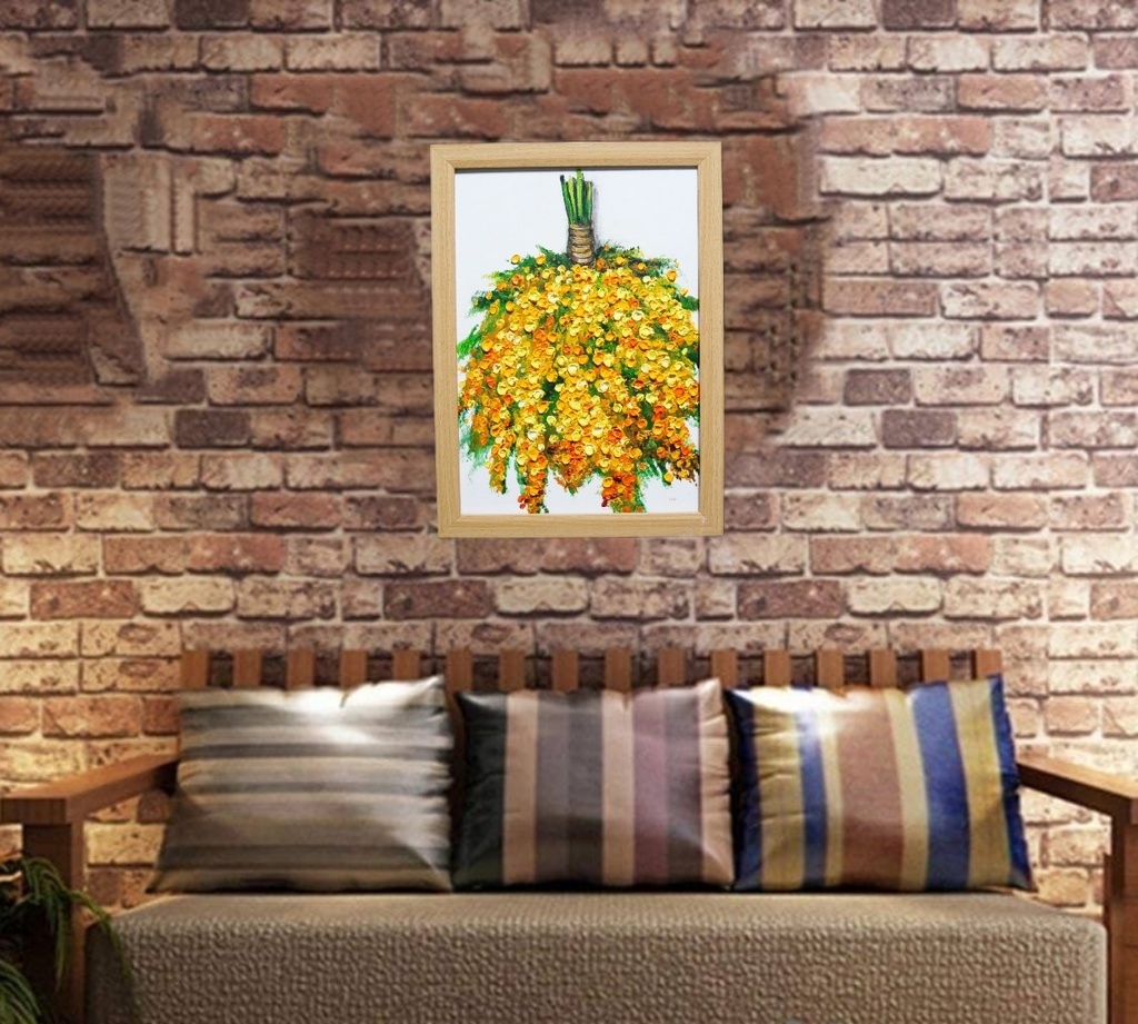 油絵 油彩 油彩画 絵 絵画 【ミモザのスワッグ】