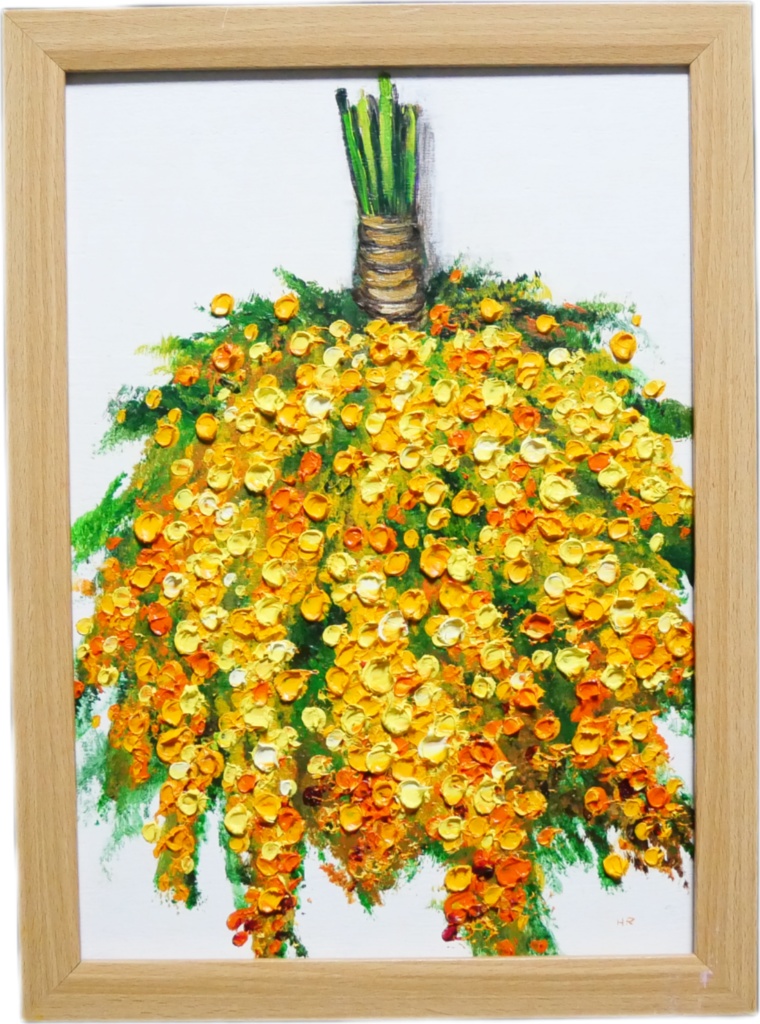 油絵 油彩 油彩画 絵 絵画 【ミモザのスワッグ】