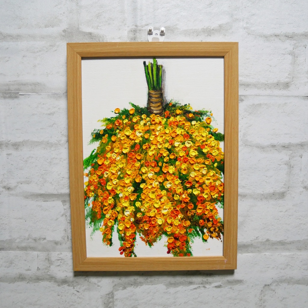 油絵 油彩 油彩画 絵 絵画 【ミモザのスワッグ】