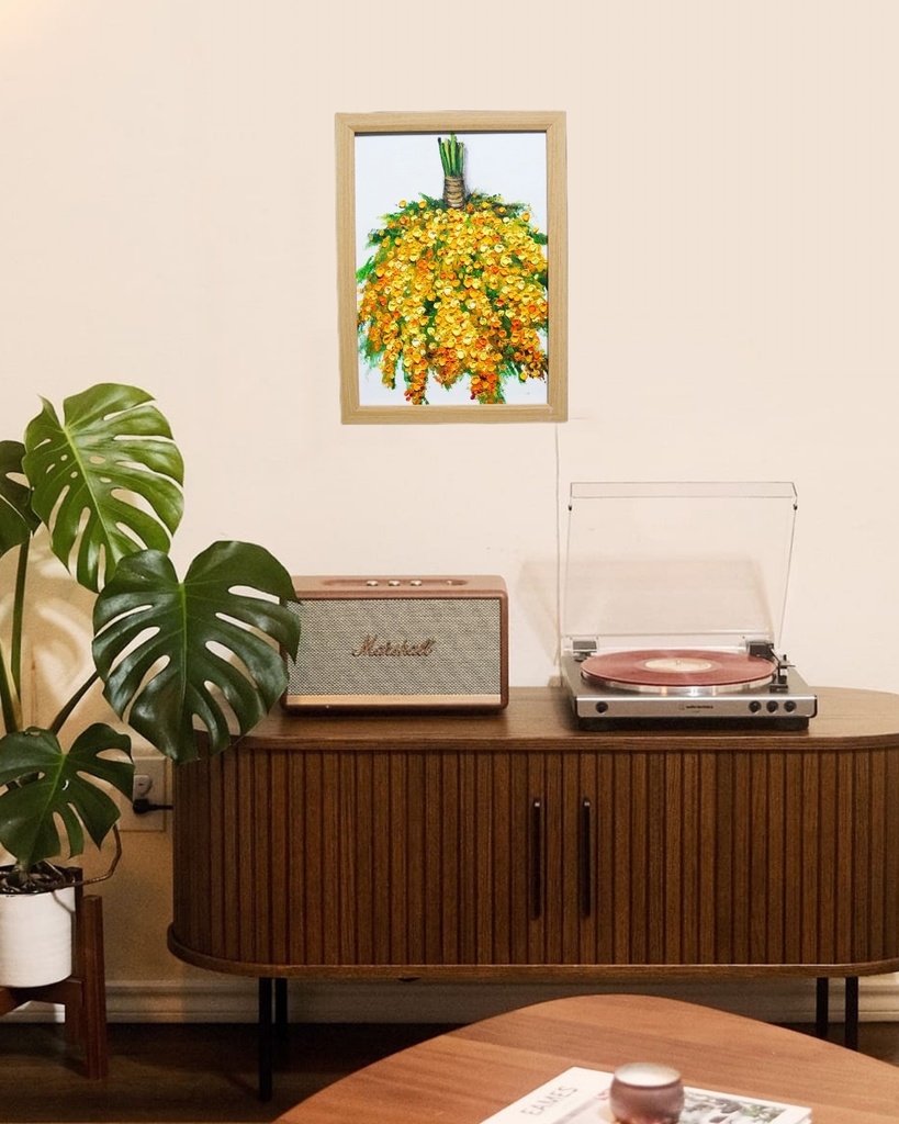 油絵 油彩 油彩画 絵 絵画 【ミモザのスワッグ】