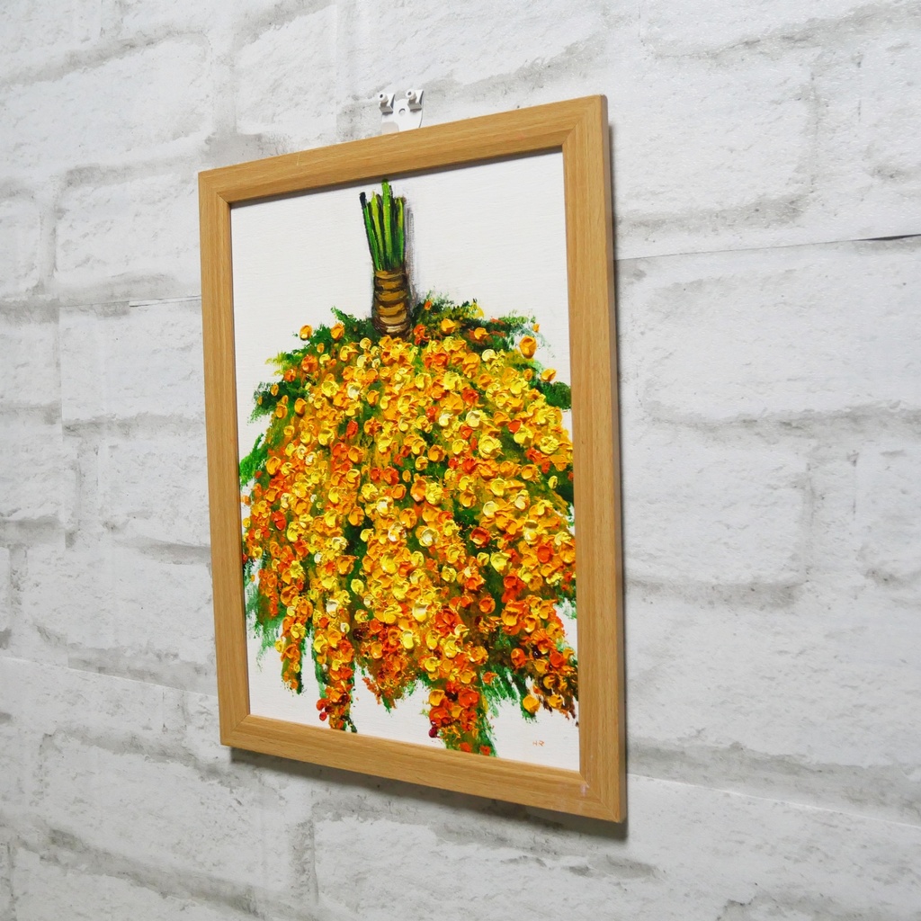 油絵 油彩 油彩画 絵 絵画 【ミモザのスワッグ】