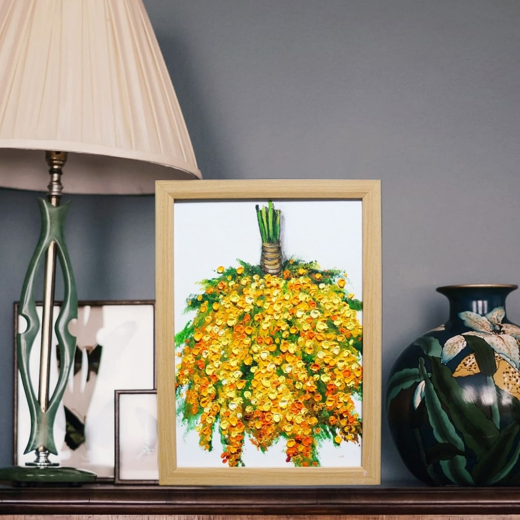 油絵 油彩 油彩画 絵 絵画 【ミモザのスワッグ】