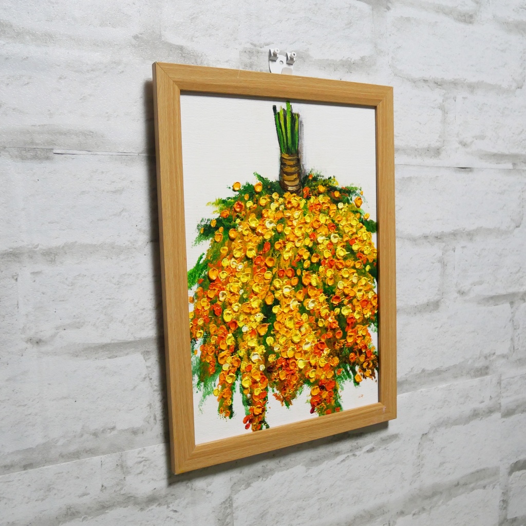 油絵 油彩 油彩画 絵 絵画 【ミモザのスワッグ】