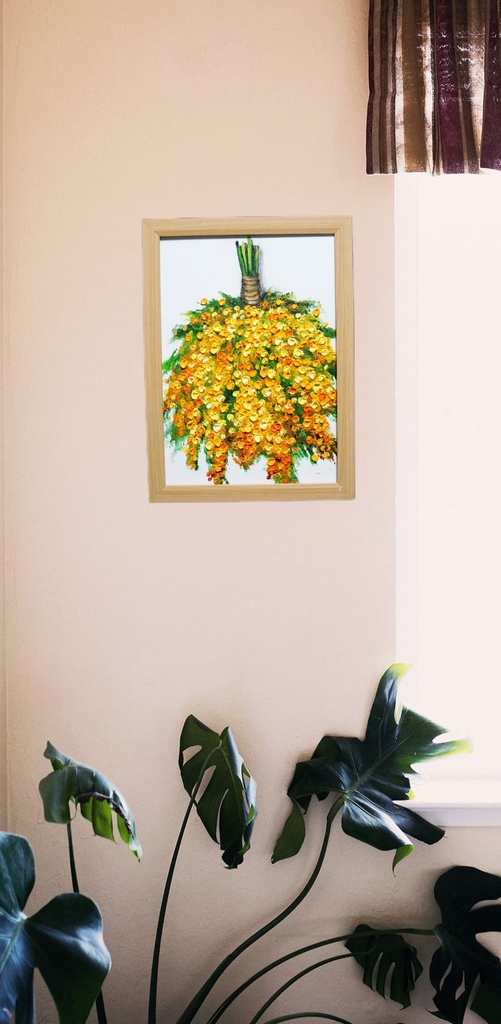 油絵 油彩 油彩画 絵 絵画 【ミモザのスワッグ】