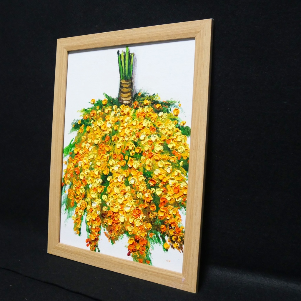 油絵 油彩 油彩画 絵 絵画 【ミモザのスワッグ】