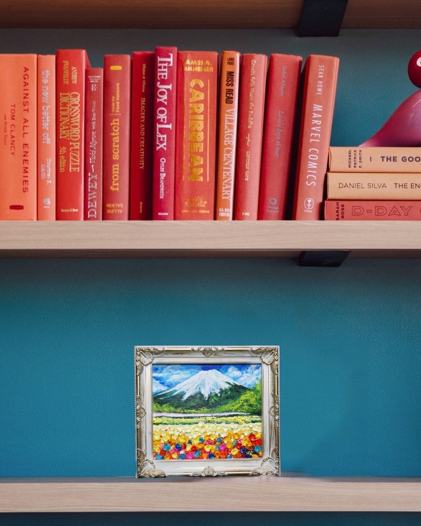 油絵 油彩 油彩画 絵 絵画 ミニ色紙【お花畑と富士山