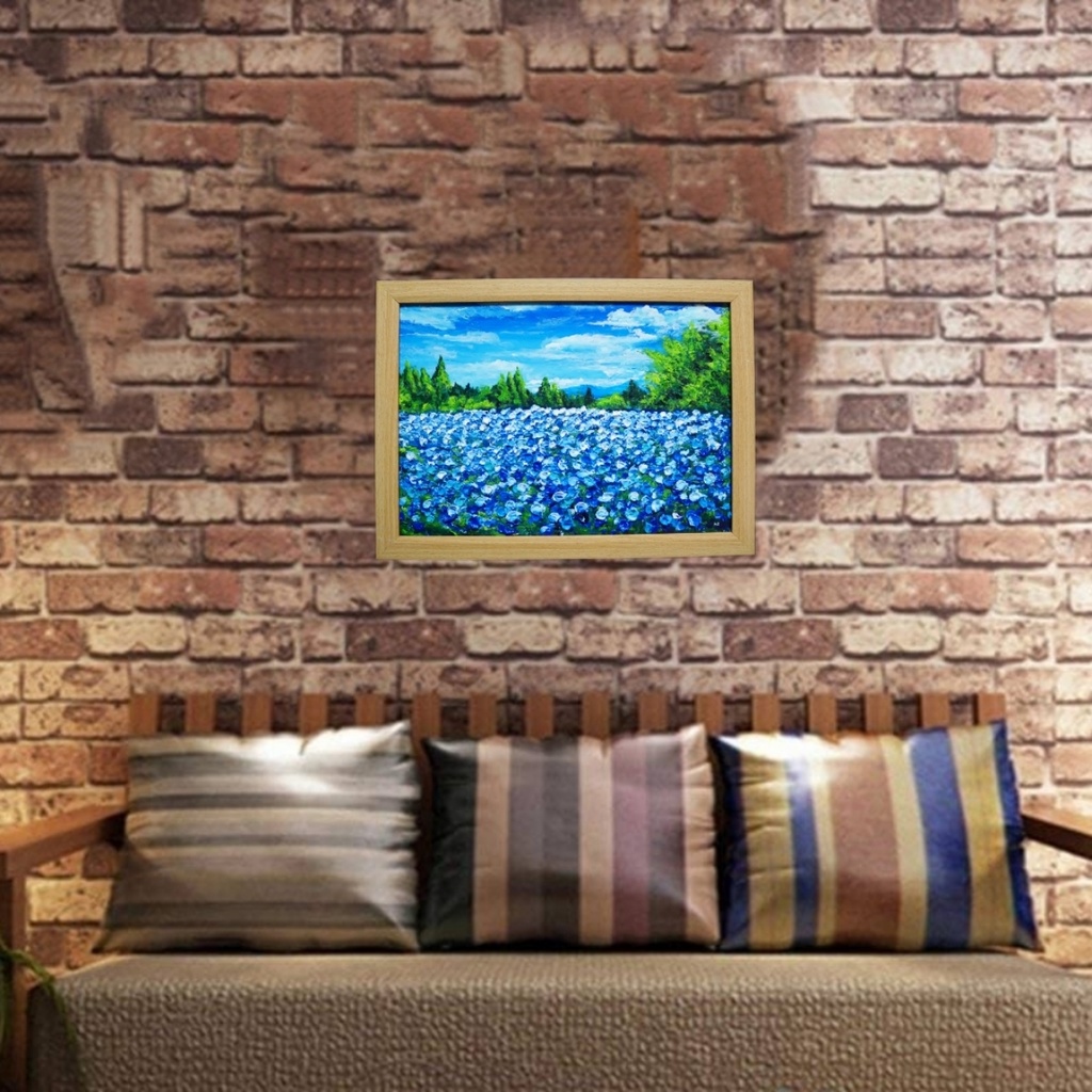 油絵 油彩 油彩画 絵画 絵【くじゅう花公園のネモフィラ畑】