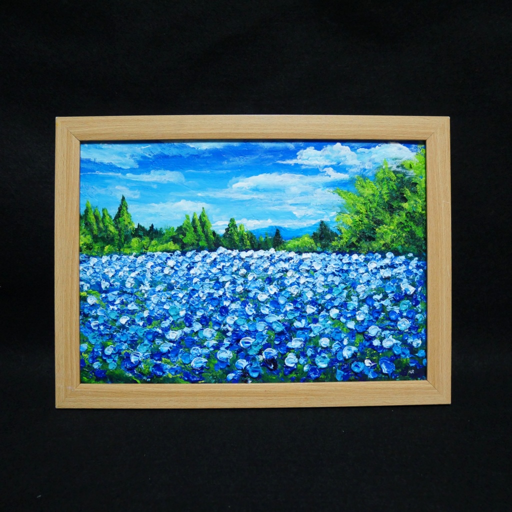 油絵 油彩 油彩画 絵画 絵【くじゅう花公園のネモフィラ畑】