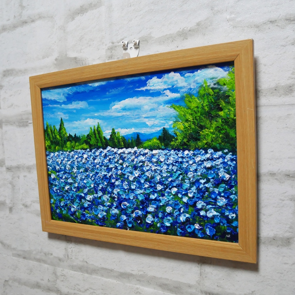 油絵 油彩 油彩画 絵画 絵【くじゅう花公園のネモフィラ畑】