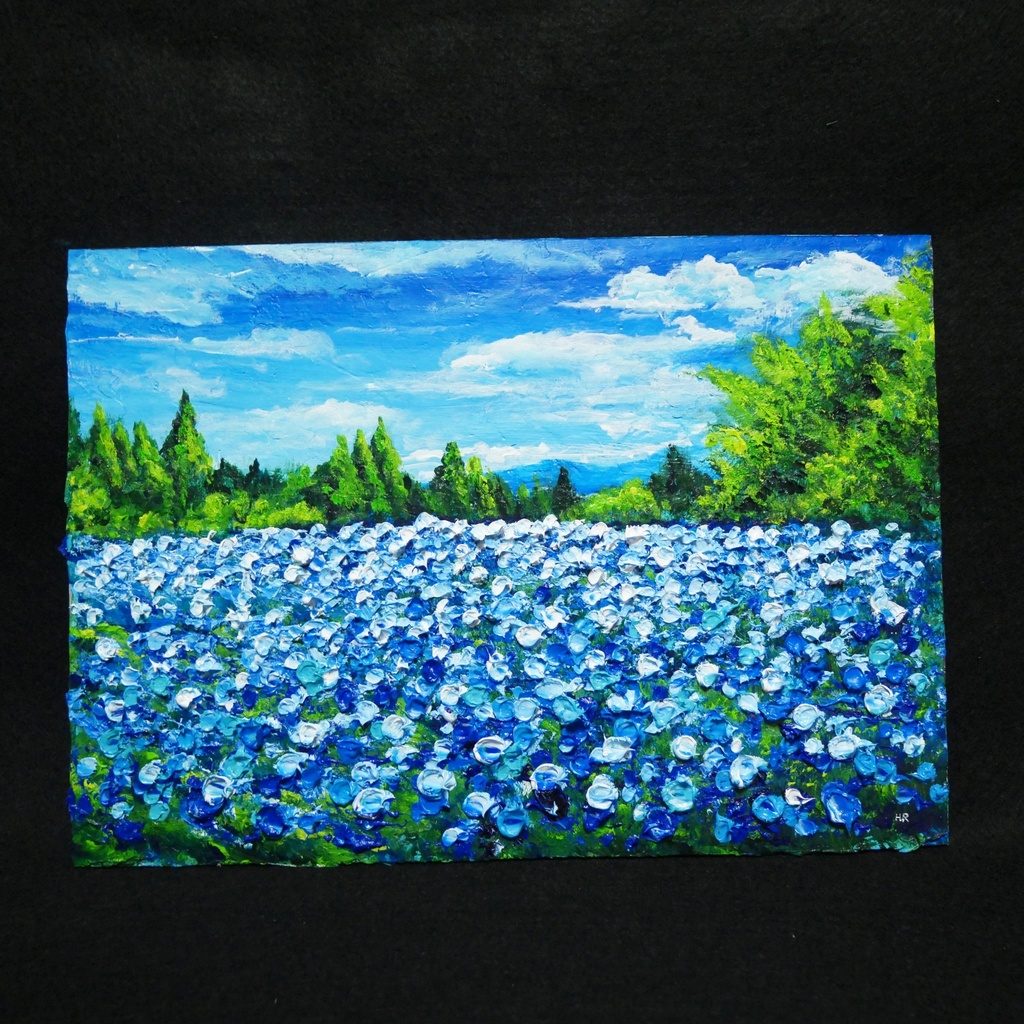 油絵 油彩 油彩画 絵画 絵【くじゅう花公園のネモフィラ畑】