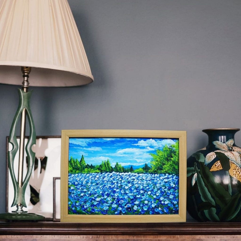 油絵 油彩 油彩画 絵画 絵【くじゅう花公園のネモフィラ畑】