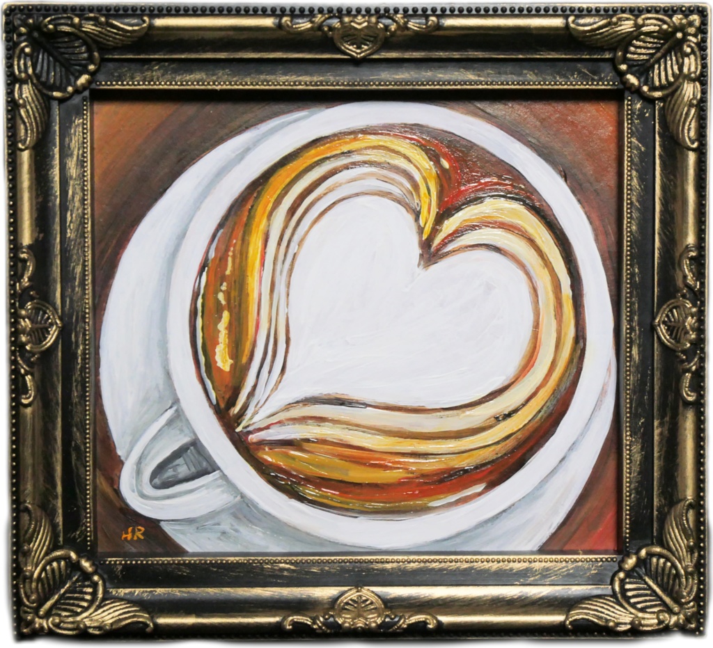 油絵 ミニ色紙【ラテアートハート】