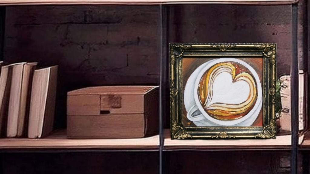 油絵 ミニ色紙【ラテアートハート】