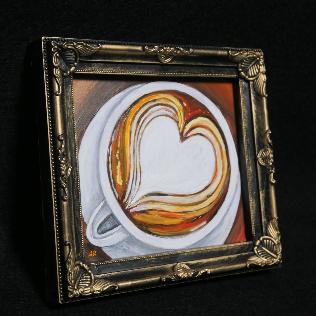 油絵 ミニ色紙【ラテアートハート】