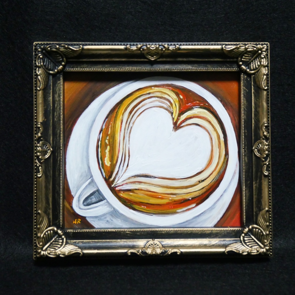 油絵 ミニ色紙【ラテアートハート】