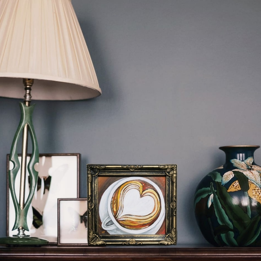 油絵 ミニ色紙【ラテアートハート】