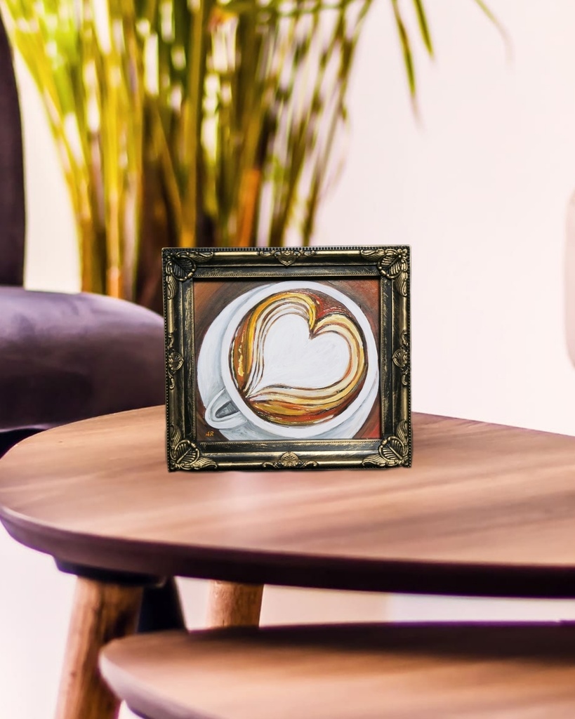 油絵 ミニ色紙【ラテアートハート】