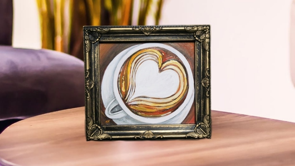 油絵 ミニ色紙【ラテアートハート】