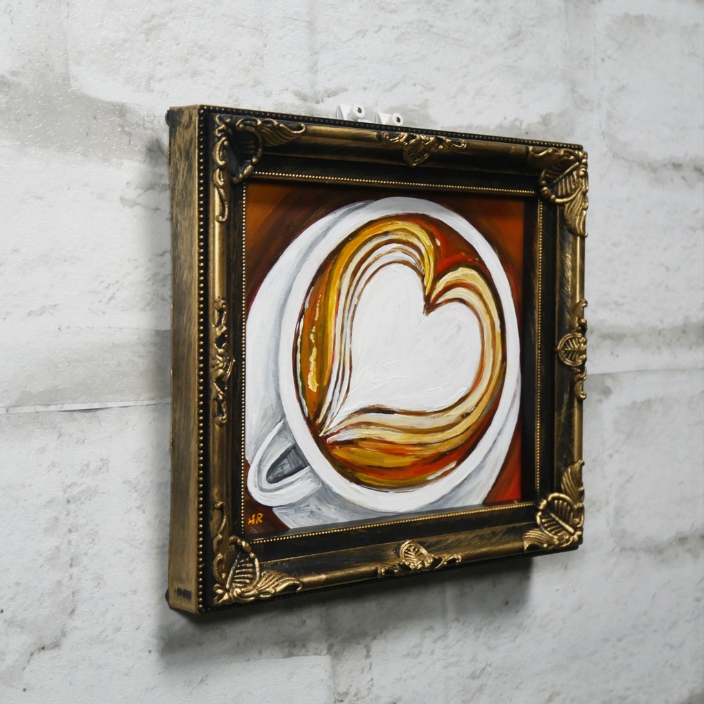 油絵 ミニ色紙【ラテアートハート】