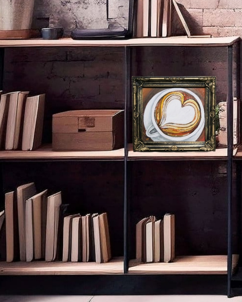 油絵 ミニ色紙【ラテアートハート】