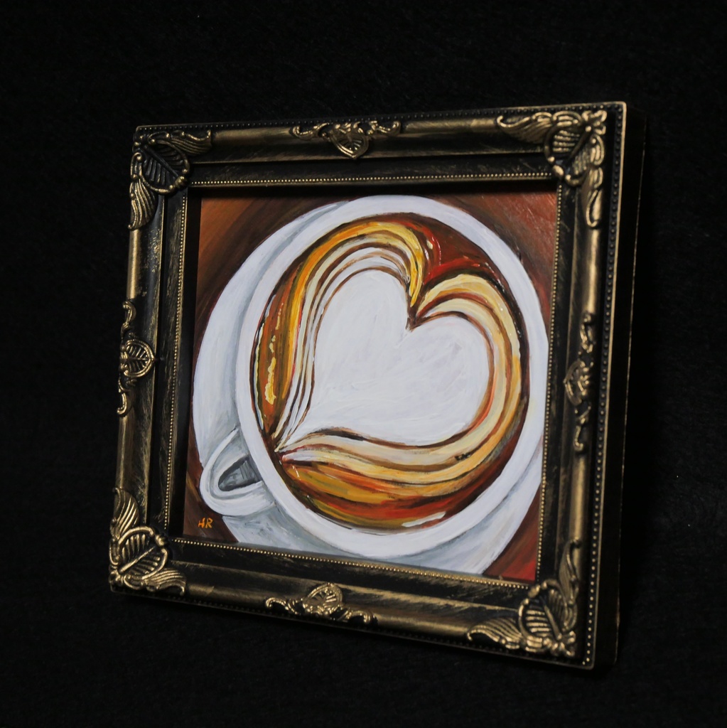 油絵 ミニ色紙【ラテアートハート】