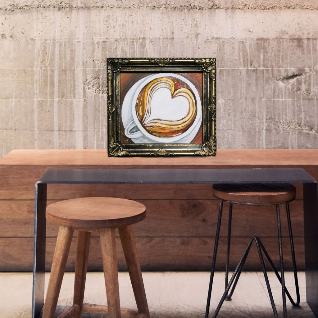油絵 ミニ色紙【ラテアートハート】